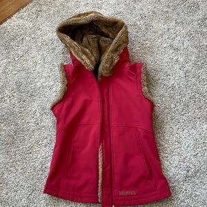 Marmot Red Furlong Faux Fur Hooded Vest